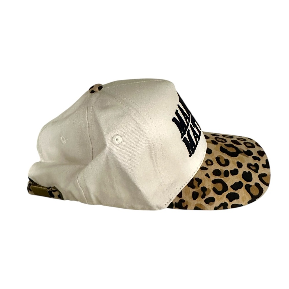 NWT White and Leopard Print marriage material embroidered GRAFFIC cap/hat - Picture 3 of 5